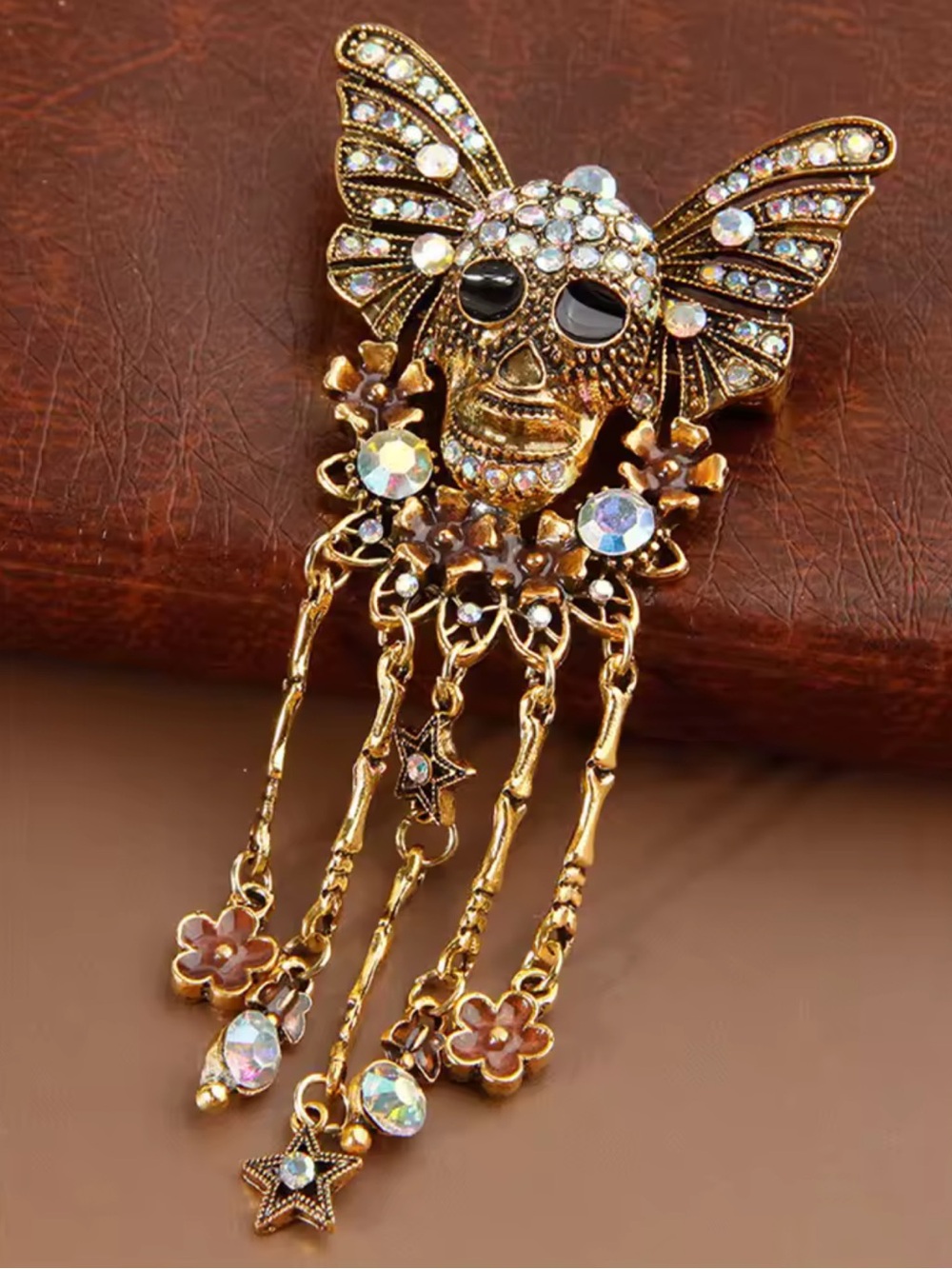 Gothic Skull Butterfly Halloween Brooch